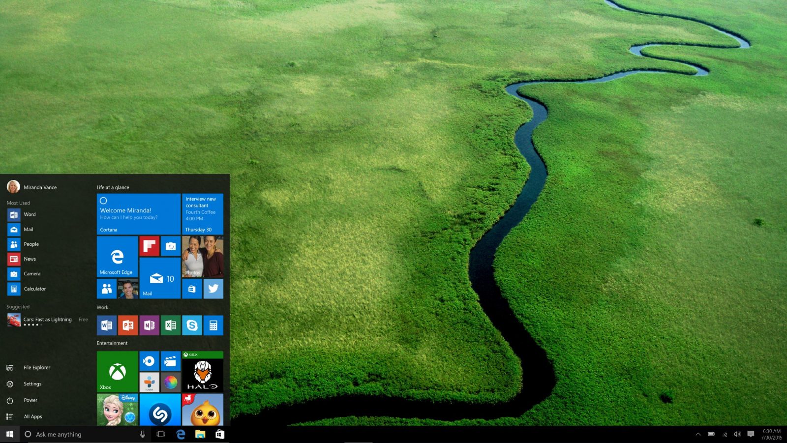 Windows, start menu