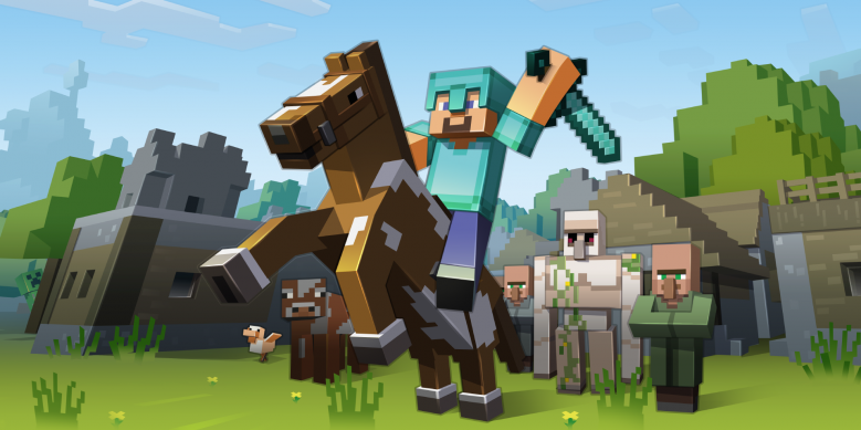 Steve, lead character in Minecraft, on a horse