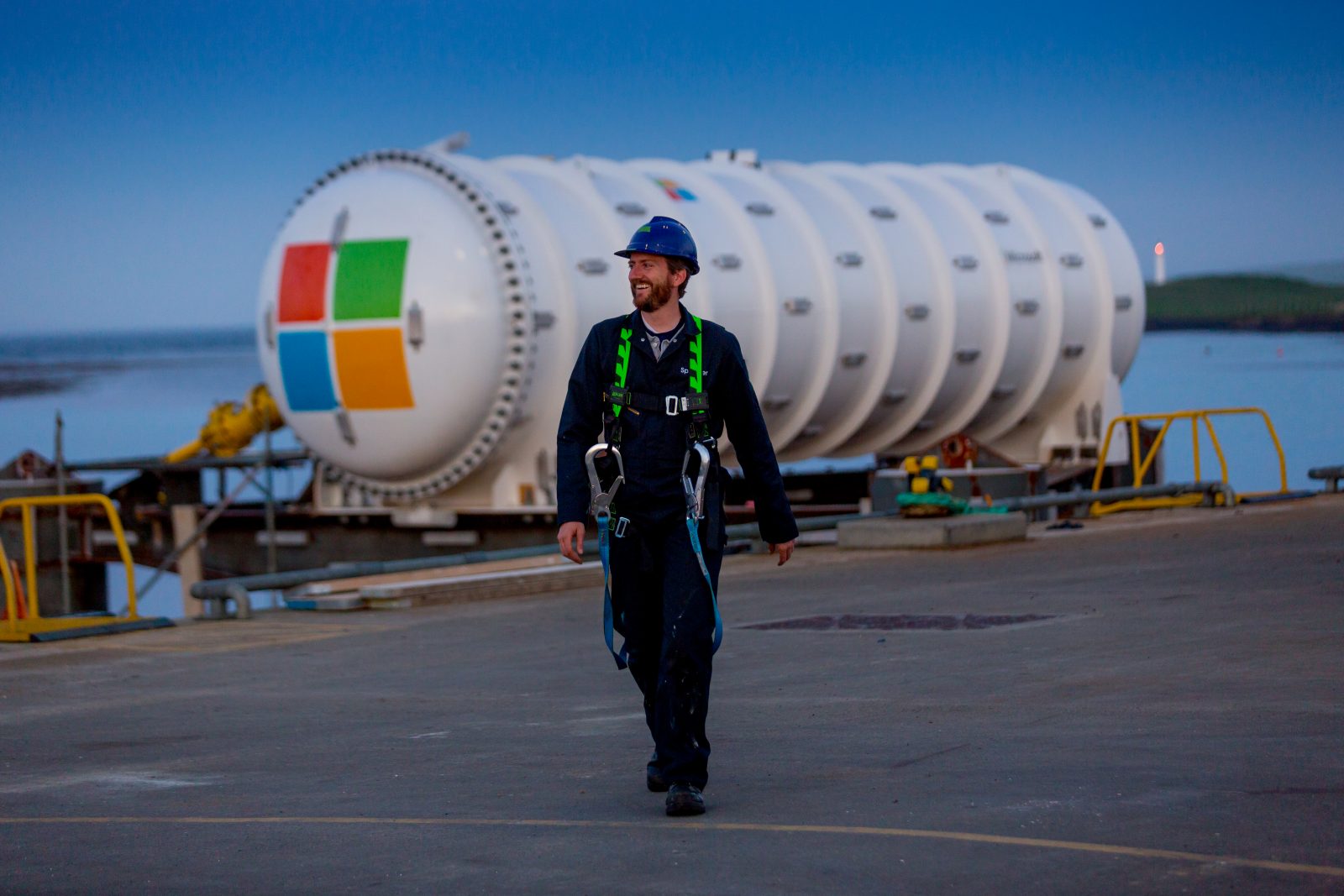Microsoft's Project Natick at the launch site in the city of Stromness on Orkney Island, Scotland on Sunday May 27, 2018