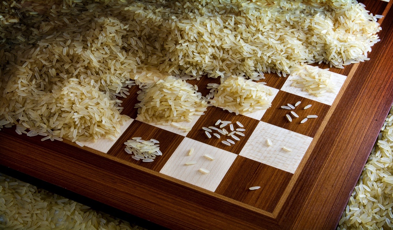 Grains of rice on a chessboard