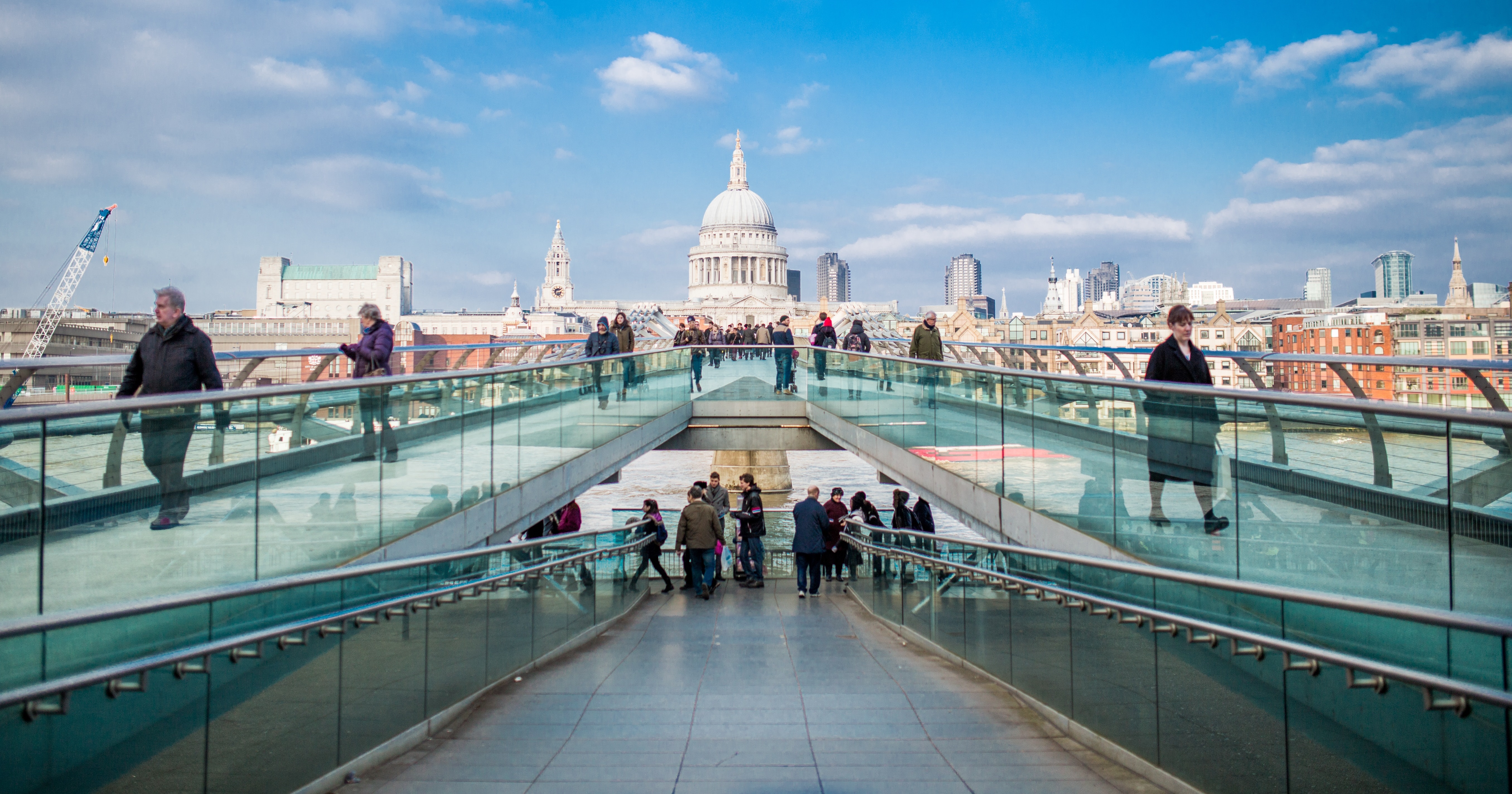 Long shot of people in front of St Paul's Cathedral, London