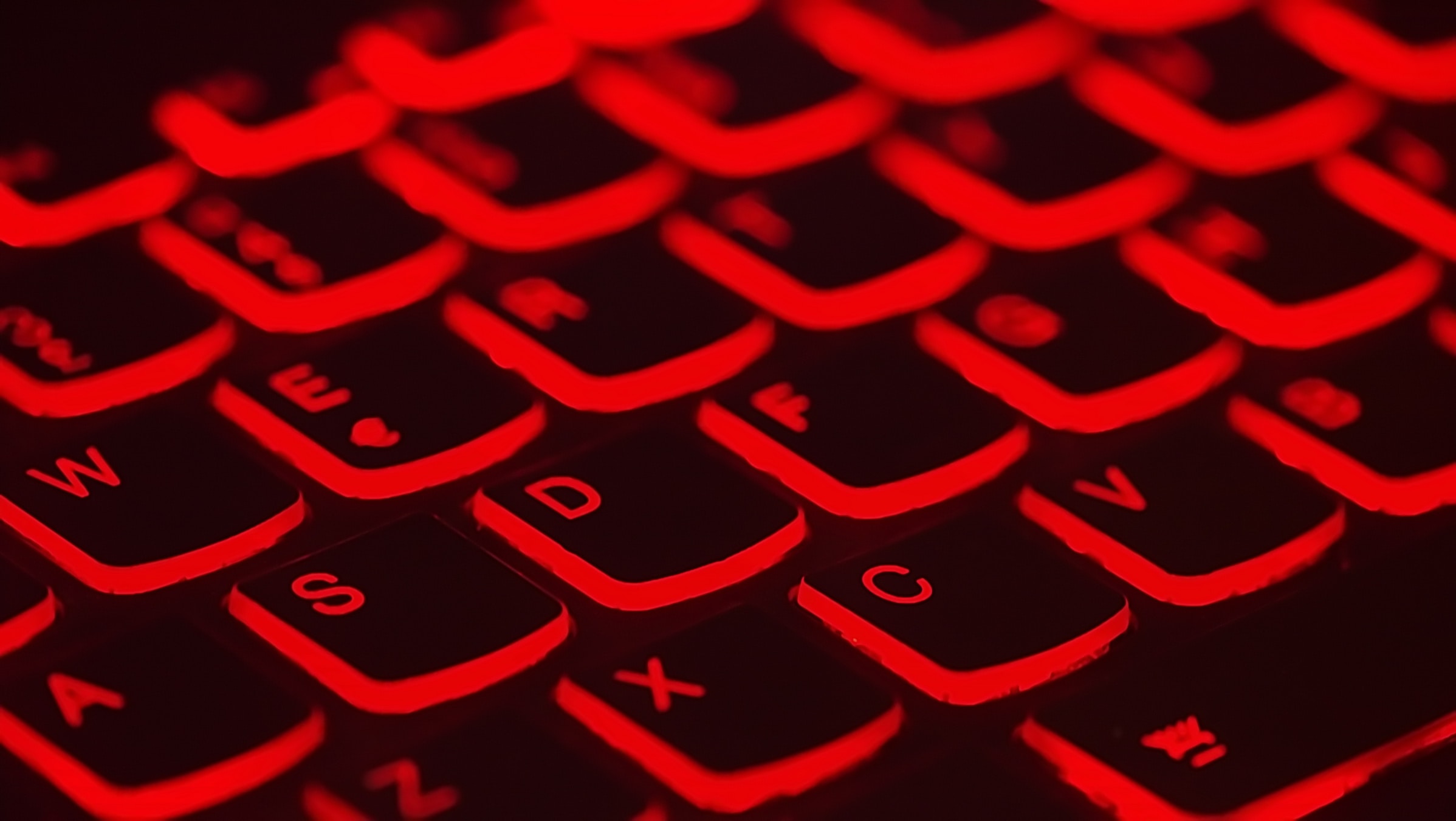 Keyboard keys lit in red