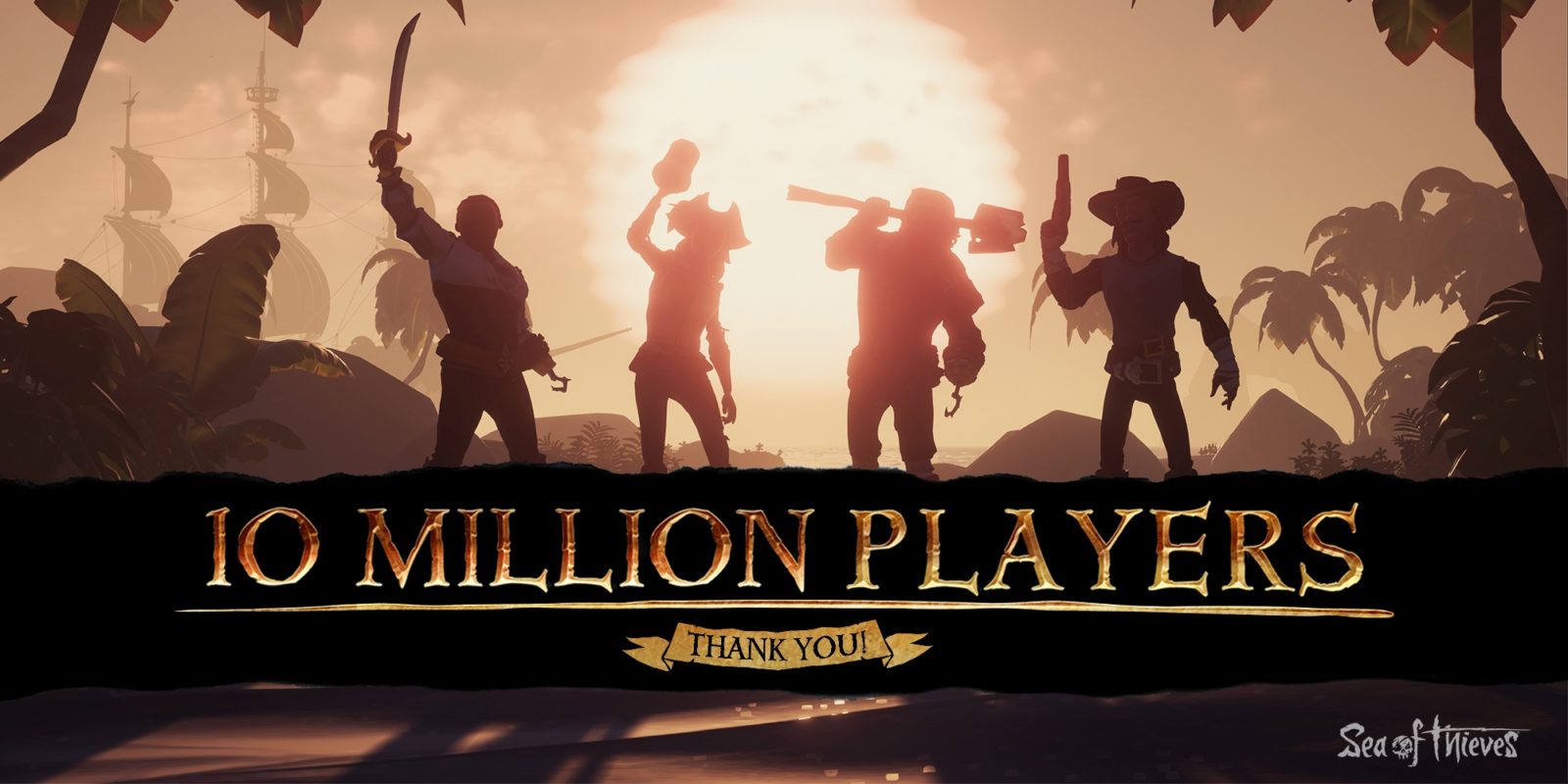 Sea of thieves image featuring pirates and news that the game has 10 million players