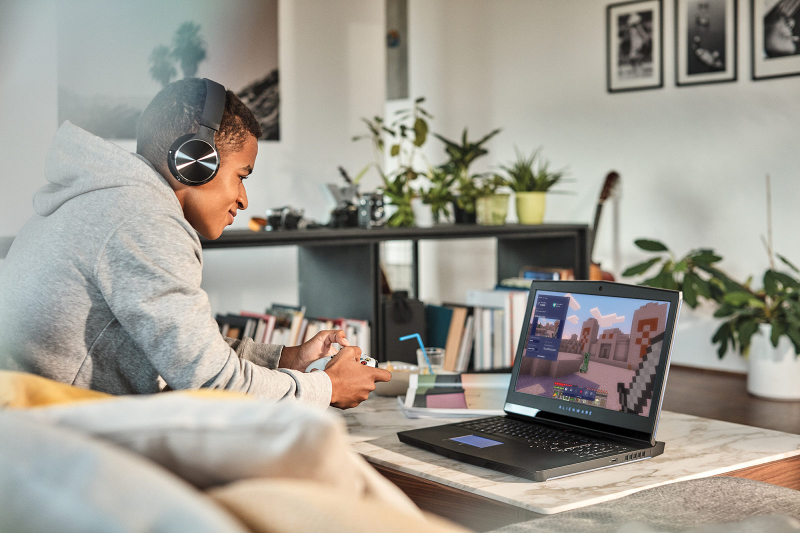 A man plays Minecraft on his Surface device
