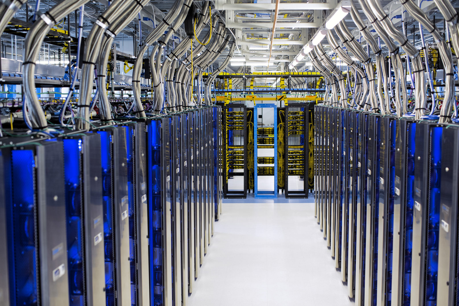 The inside of a data centre, showing servers