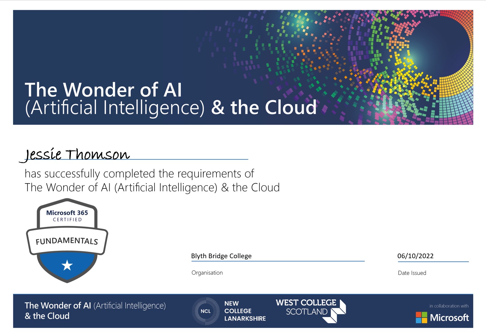 The wonder of AI certificate