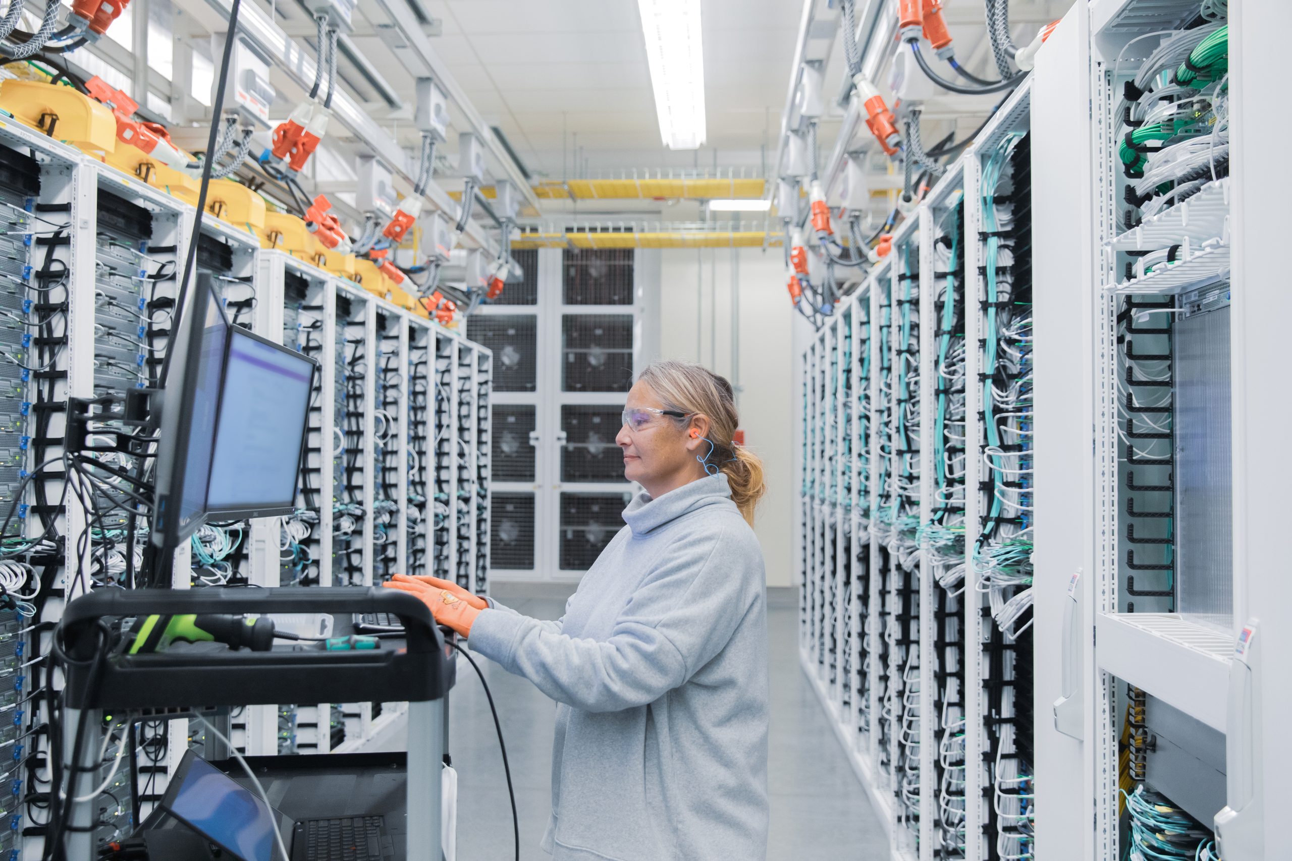 Woman working in data centre