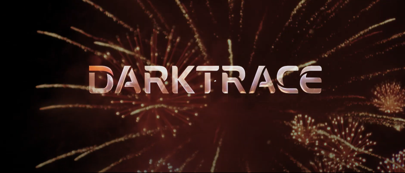 Darktrace logo against fireworks background
