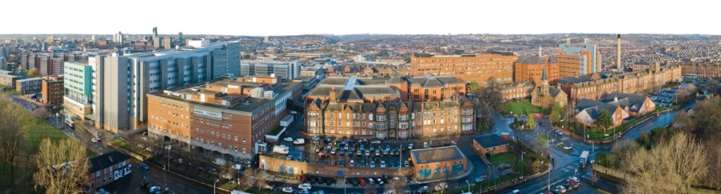 Aerial shot of Leeds Teaching Hospitals campus