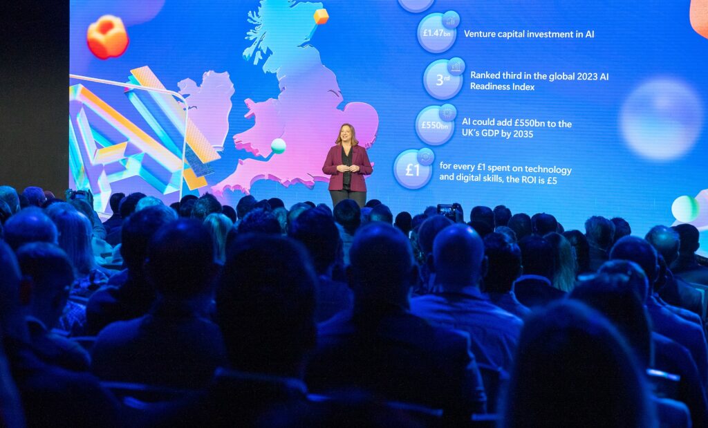 Clare Barclay, CEO, Microsoft addressing the audience at the AI Tour London on 21 October 2024