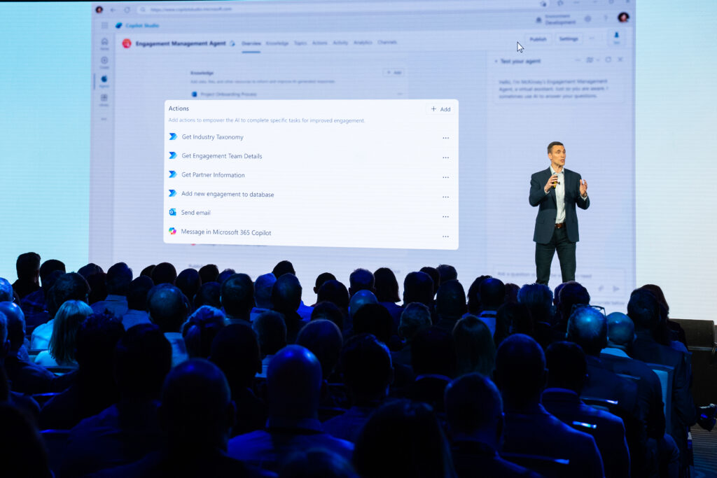 Jared Spataro, Microsoft’s Chief Marketing Officer for AI at Work, demonstrating Copilot Agents