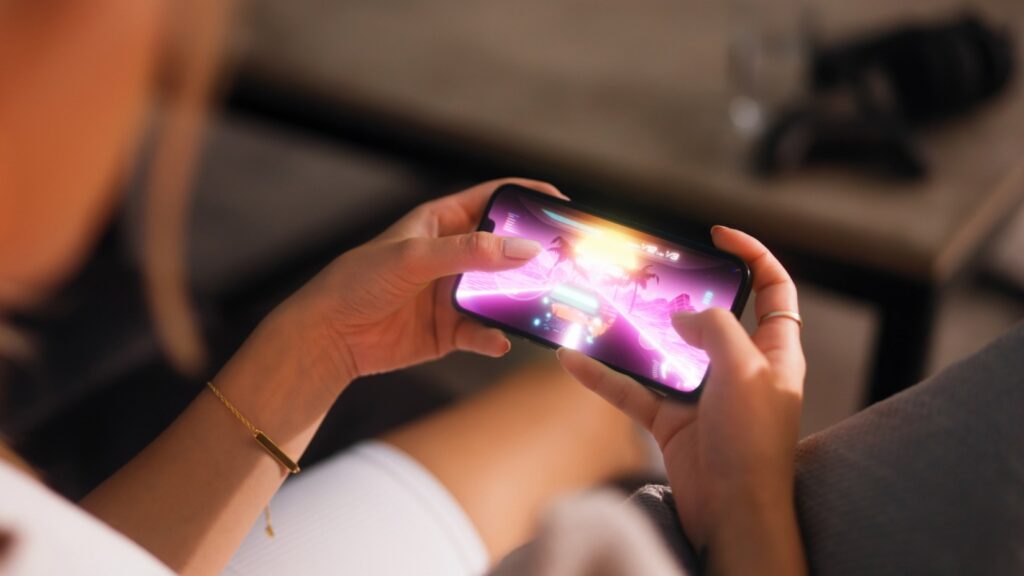 Close up of mobile phone game