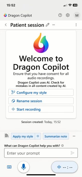 Screengrab of Dragon Copilot app homepage