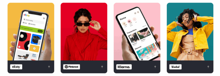 Collage of Checkout.com customers: ebay, Pinterest, Klarna and Vinted