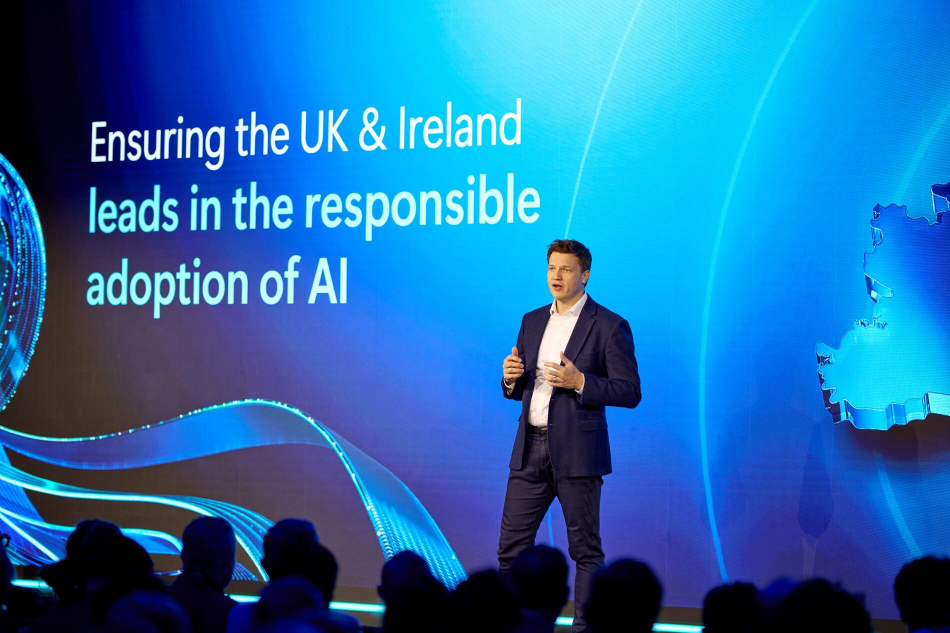 Darren Hardman, CEO, Microsoft UK & Ireland, delivering keynote at Microsoft AI Tour London 13.10.25