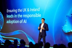 Darren Hardman, CEO, Microsoft UK & Ireland, delivering keynote at Microsoft AI Tour London 13.10.25
