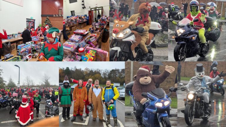 Collage of photos from the Christmas toy Run
