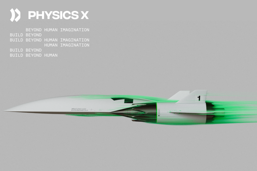 Futuristic jet design and PhysicsX logo