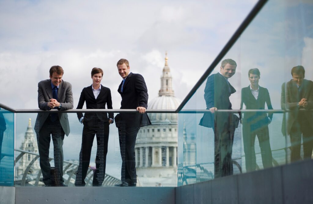Legal team on roof terrace in London