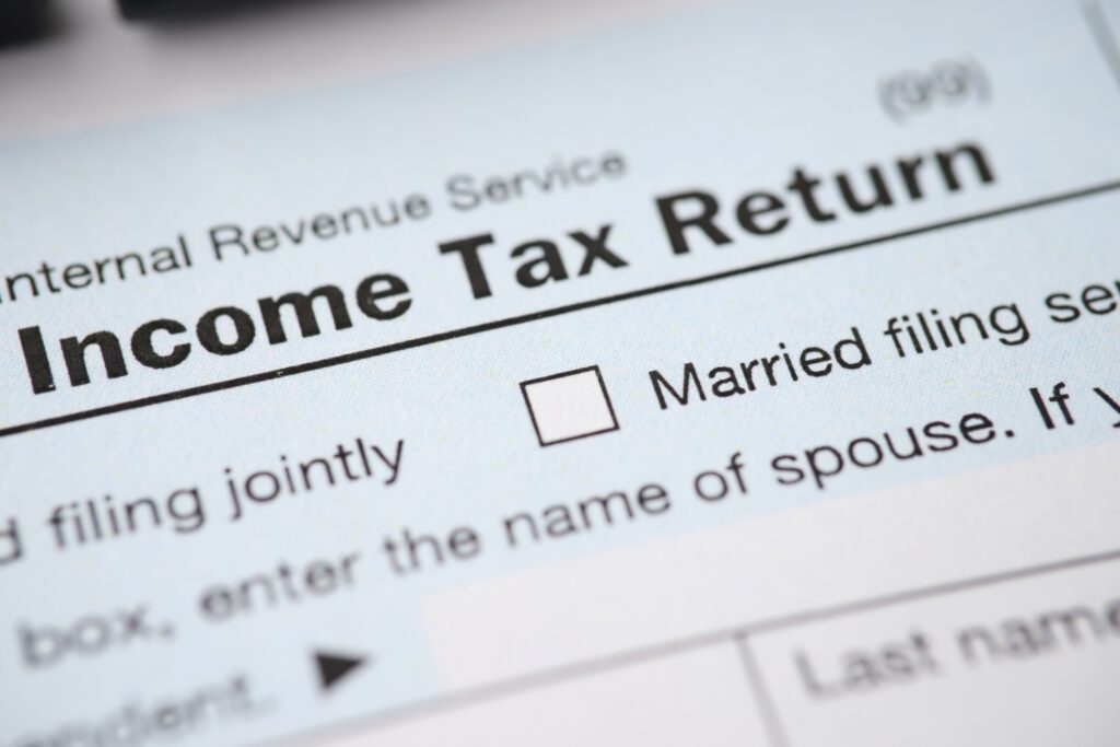 Close-up of income tax return